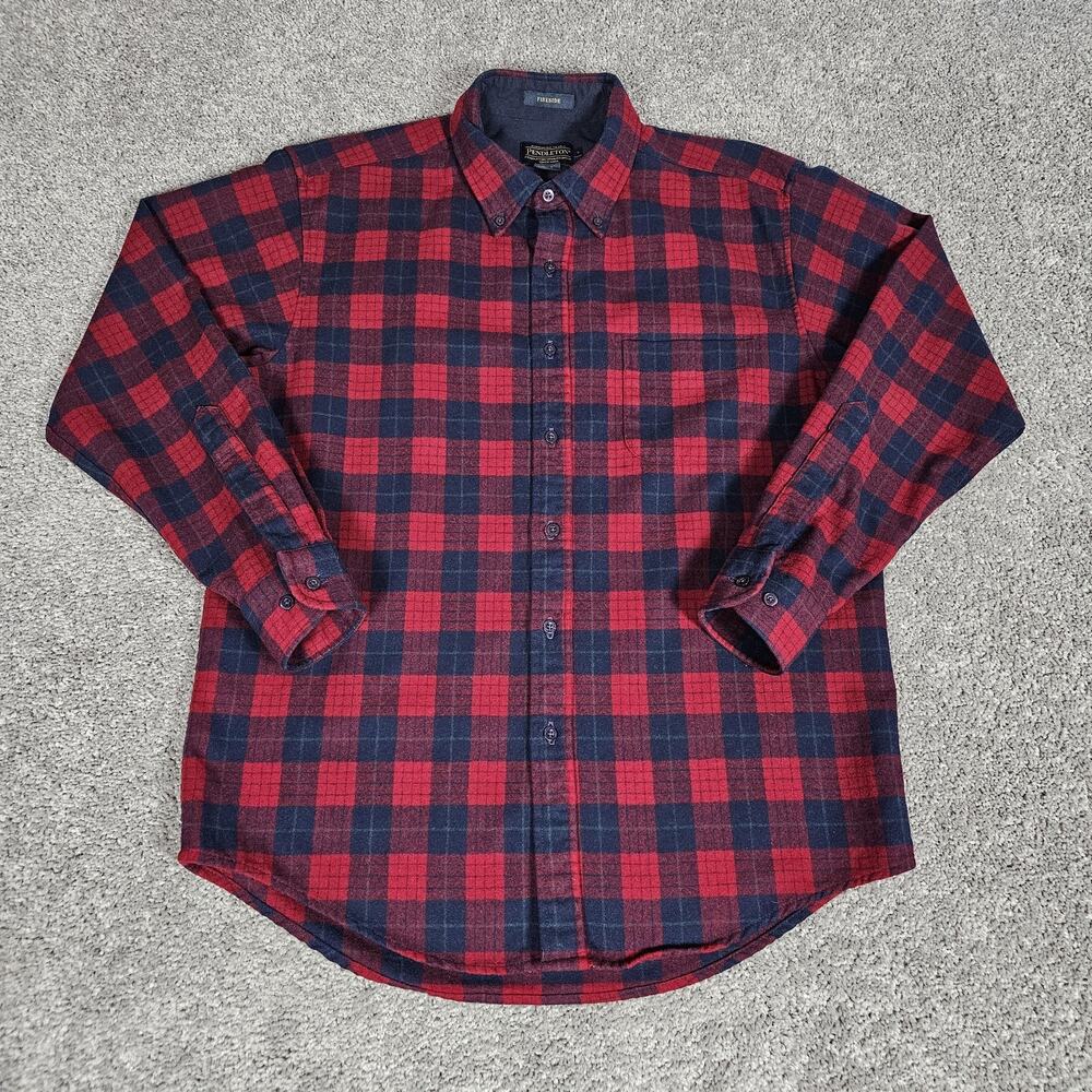 Pendleton Fireside Shirt Mens Large Red Blue Plaid Robinson Dress Tartan Rustic